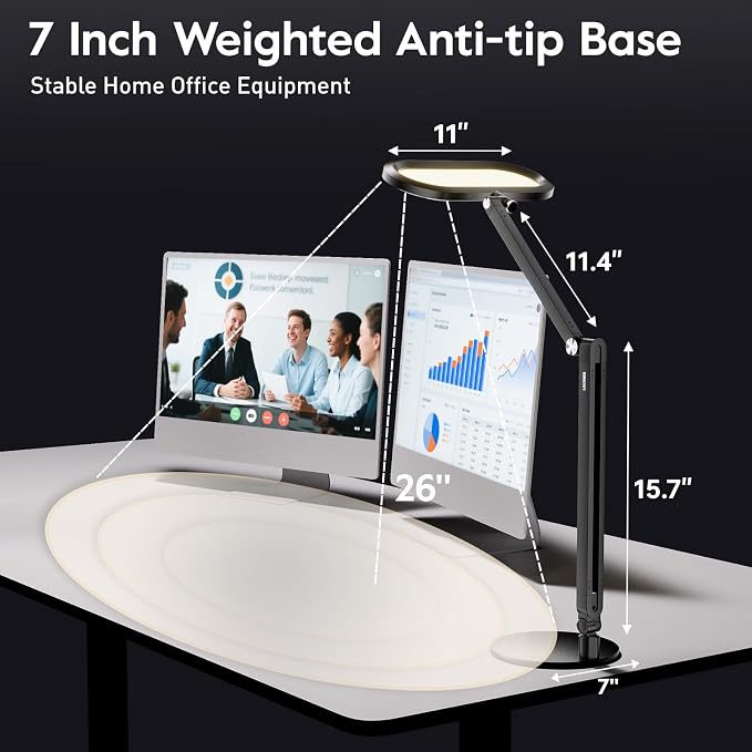 LitONES Premium LED Desk Lamp, Dual-Sided Soft Lighting with Knob Remote | Eye-Caring Diffused Light for Home Office, Video Conferencing, Zoom, Reading, Study, Craft, Stepless Dimming & Color, Memory