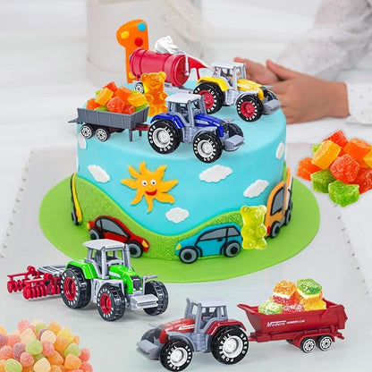4 Pack Farm Tractor Toys, Die cast Tractor Toys with Trailers for Kids 3-5 Detachable Alloy Farm Tractors and Truck Toys for Toddlers Boys 3 4 5 6 7 8 Birthday Gift & Cake Toppers