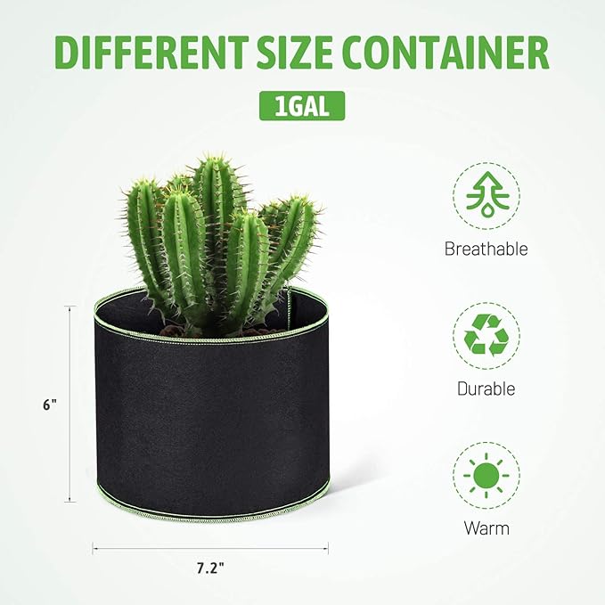 Delxo 20-Pack 1 Gallon Grow Bags,Garden Planting Bag with Handles,300G Thickened Breathable Nonwoven Cloth Fabric Pots for Fruits,Vegetable,Tomato(Black)