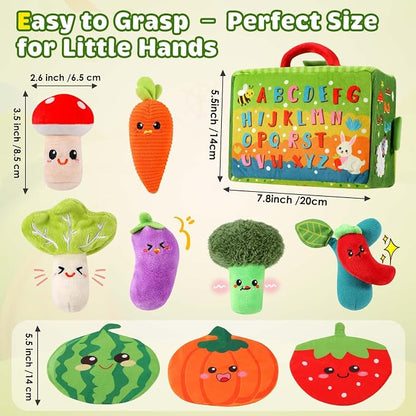 FREYBLI Baby Toys 6-12 Months - Soft Fruits Vegetable Garden Plant Plush Toy - 6 Month Old Baby Toys Boy Girl Gifts - Baby Sensory Montessori Toys with Rattles Mirror Squeaker Textures Crinkle Tissues