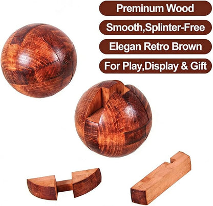 Wooden Brain Teaser Puzzles for Adults - Challenging 3D IQ Logic Games for Teens 14+, Stress Relief Desk Toys & Office Decor, Unique Gifts for Men, Women, Seniors (Ball)