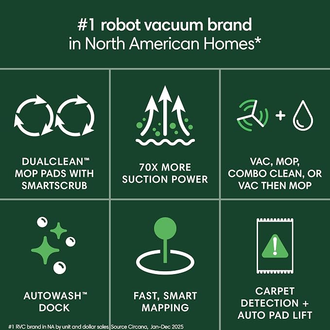 iRobot Roomba Plus 405 (G181) 2in1 Vacuum & Mop Robot with AutoWash Dock - Dual Spinning, Smart & Fast Mapping, Ideal for Pet Hair, Self-Empties 75 Days, Intense Suction, Pad Washing & Drying
