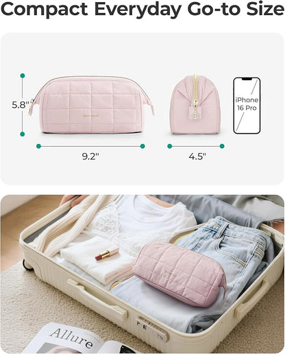 BAGSMART Makeup Bag Travel Toiletry Bag, Wide-open Zipper Pouch, Dusty Rose | Puffy Padded, Travel Essentials, Make Up Bag, For Women, Makeup Organizer, Toiletries Accessories Brushes