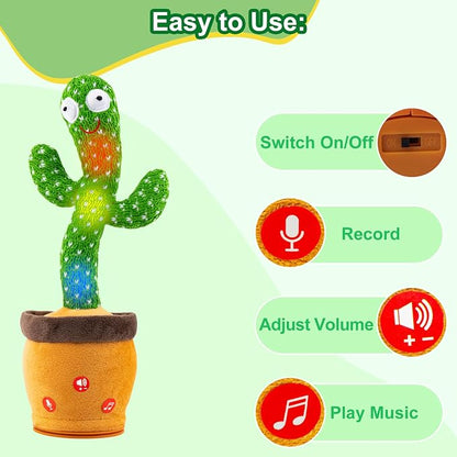 Ayeboovi Dancing Talking Cactus Baby Toys Interactive Toy Repeating Records What You Say Volume Adjustable Singing Cactus Toddler Games with 120 Songs Easter Basket Stuffers for Kids