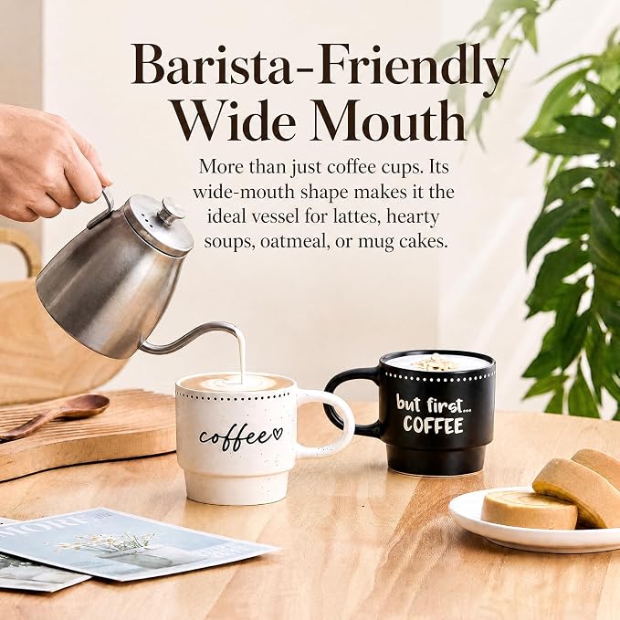 10oz Stackable Coffee Mugs Set of 4, Modern Ceramic Coffee Mug | Coffee Cup for Man, Woman, Dad, Coffee Mug Set for Hot Drinks, Coffee, Cocoa & Tea, Latte Mugs Cup Set for Home & Office Use