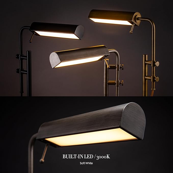 O'Bright Aurora LED Pharmacy Desk Lamp - Swing Arm, Industrial Design for Reading, Crafting, Work,10W LED, Adjustable Height 18.5-24.5 inches - Ideal for Living Room, Bedside, Office - Black