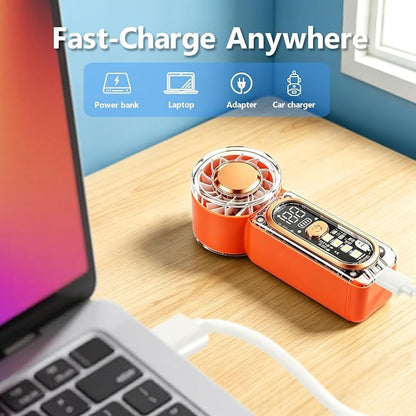 Portable Mini Handheld Fan, 100 Speed Adjustable Pocket Fan with Digital Display, USB-C Rechargeable Personal Fan, Long Battery Life, Small Cooling Fan for Travel(Orange)