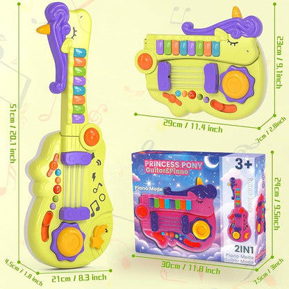 M SANMERSEN 3-in-1 Toddler Guitar Toys for Kids with Piano Drum, Electric Musical Toy with Strap Light Up 3 4 5 Year Old Boys Girls Gifts