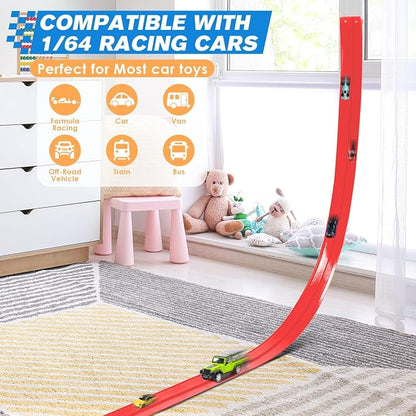 Flexible Race Car Track for Kids 15 Ft Flex Tracks Starter Set Compatible Toy with Suction Cups Compatible with Diecast 1/64th Cars, Long Kid Cars Ramp with Suction Cups for Indoor & Outdoor Ages 3+