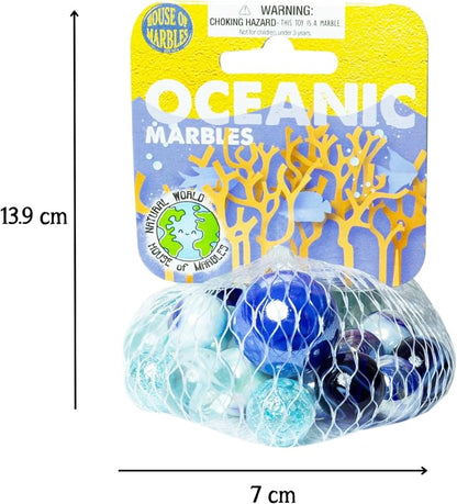 House of Marbles Oceanic Marbles Net Bag - Ocean-Themed Marble Set for Marble Games, Marble Runs, Collecting, Party Bags, Stocking Fillers & Gifts