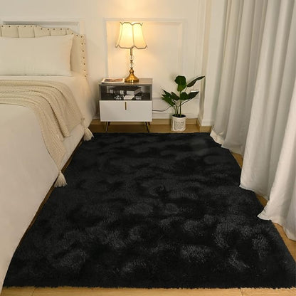 Softlife Rug for Bedroom 4x5.3 Feet Area Rug for Living Room Super Soft Shaggy Rugs for Kids Room Fluffy Fuzzy Carpets Long Plush Bedside Rug Nursery Christmas Home Decoration for Boys Girls, Black