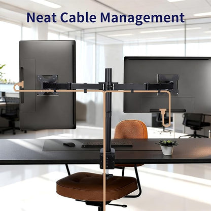 Black Dual Monitor Arm Mount for 13-27 Inch Screens | Ultrawide Screens Up to 34 inch Fully Adjustable Stand with C-Clamp/Grommet Base Max VESA 100x100 Each Screen Capacity 22lbs