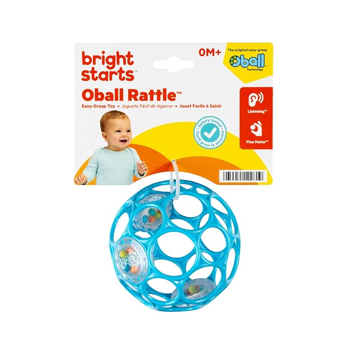 Bright Starts Oball Easy-Grasp Rattle BPA-Free Infant Toy in Blue, Age Newborn and up, 4 Inches