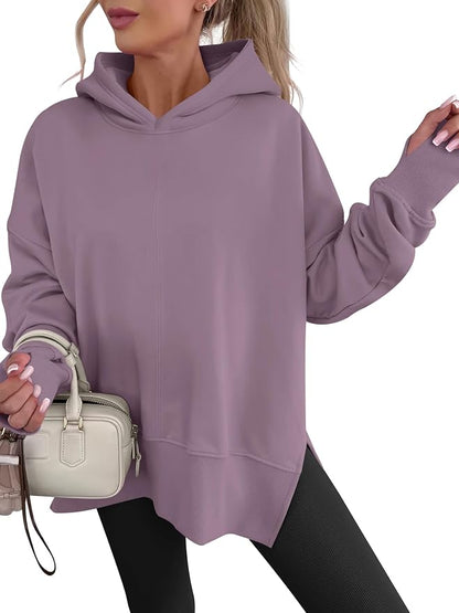 ANRABESS Womens Oversized Hoodies Long Sleeve Fleece Side Slit Hooded Sweatshirts Pullover 2026 Fall Outfits Y2K Clothes