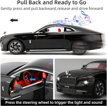 BDTCTK Compatible for 1:24 Rolls Royce Spectre Model Car, Diecast Collectible Pull Back Toy Car with Sound and Light for Adults Kids Boys Girls, Gift Black