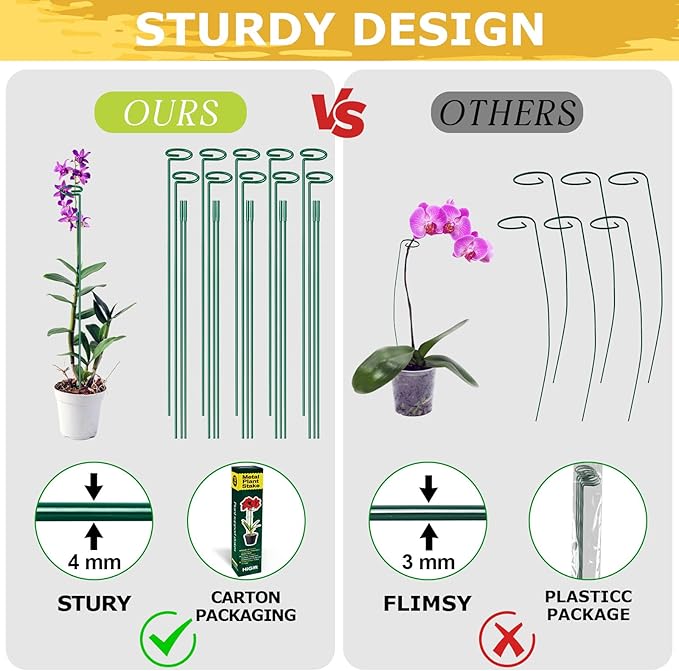 10 Pack Height Adjustable Plant Support Stakes (17" or 32" Inches), Metal Plant Stakes for Indoor Outdoor Plants, Tall Plant Stick Support Ring Cages for Garden Flower Amaryllis Orchid Gladiolus
