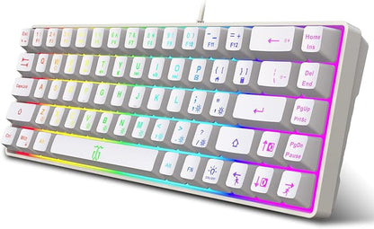 Snpurdiri 60% Percent Gaming Keyboard (68 Keys, White) | Compact RGB Backlit Ergonomic Small Mini Keyboard for Windows, PC, Laptop, Gaming