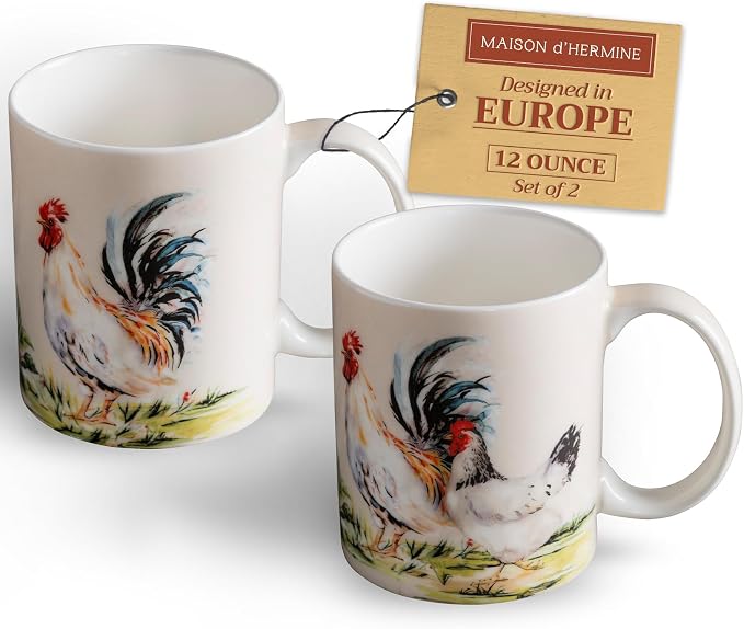Maison d' Hermine Coffee Mug with Handles Tea Cups (12 Ounce, Pack of 2) | Fine Bone China Coffee Mugs for Hot Beverages Cappuccino Latte Home Restaurant Hotel Spring Summer -Campagne