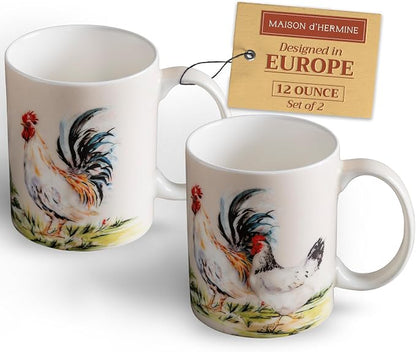 Maison d' Hermine Coffee Mug with Handles Tea Cups (12 Ounce, Pack of 2) | Fine Bone China Coffee Mugs for Hot Beverages Cappuccino Latte Home Restaurant Hotel Spring Summer -Campagne