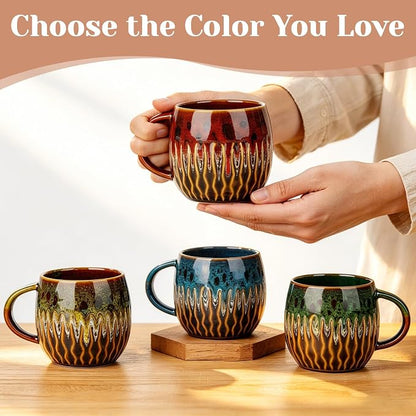 20oz Large Ceramic Coffee Mugs Unique Big Pottery Coffee Mug Microwave Safe Cool Stoneware Cups for Tea Latte Oversized Mug With Handle for Home Red Wide Clay Mugs for Men Fancy Handmade Ceramic Cup