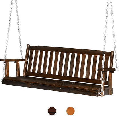 VINGLI Heavy Duty 880 LBS 5 FT Patio Wooden Porch Swing Outdoor with Upgraded Adjustable Chains, Outdoor Hanging Swing Bench for Garden, Yard, Balcony (5 FT, Rustic)