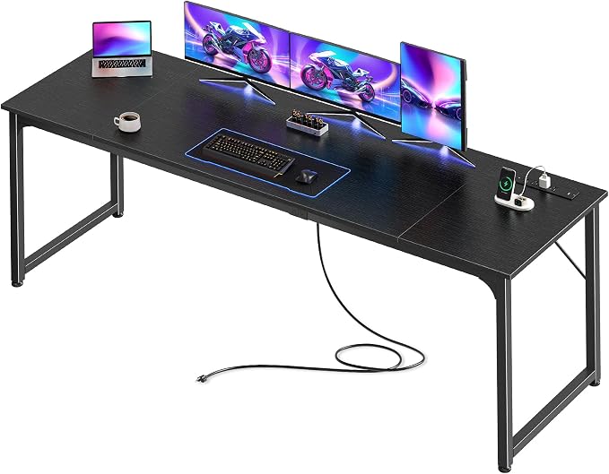 PRAISUN 80 X 24 Inch Computer Desk, Power Outlets, USB-C, Black | Office Desk with 4 AC Outlets, USB & USB-C, Sturdy Metal Frame, Spacious Desktop for Work, Writing, Study & Gaming
