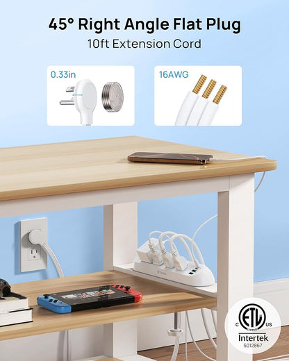 TROND Desk Clamp Power Strip 20W USB C, Flat Plug 10ft Extension Cord, Surge Protector with 4 Outlets 4 USB Ports, 1700J, ETL Listed, Fits 1.97 inch Tabletop Edge, for Home Office Accessories, White