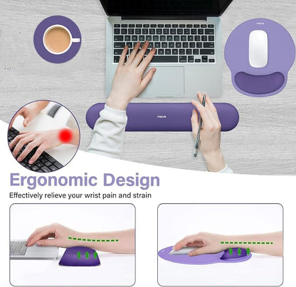 MOSISO Wrist Rest Support for Mouse Pad&Keyboard Set, Imperial Purple | Circle Curved Ergonomic Mousepad Non-Slip Base Home/Office Pain Relief&Easy Typing Pad with Soft Cloth&Silicone Lining
