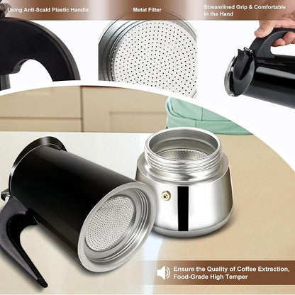 9 Cup Stovetop Espresso Maker Stainless Steel Moka Pot Stove Top Percolator Italian Coffee Makers Capable Mocha Greca Machine Cafe Classic Induction Cookers for Home and Camping 450ml 15oz