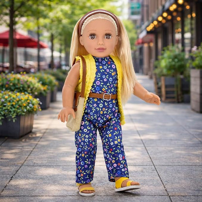 Dolls To Play 18 Inch Girl Doll, Fashion Doll with Fine Blonde Long Straight Hair for Styling, Blue Eyes, Jumpsuit, Knit Sweater, Sandals, Handbag, Clothes and Accessories Princess Doll for Kids