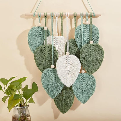 FREEBLOSS DIY Macrame Leaf Wall Hanging Beginners Macrame Kit Leaf Woven Tapestry Feather Wall Hanging DIY Macrame Kit for Adults Birthday Gift