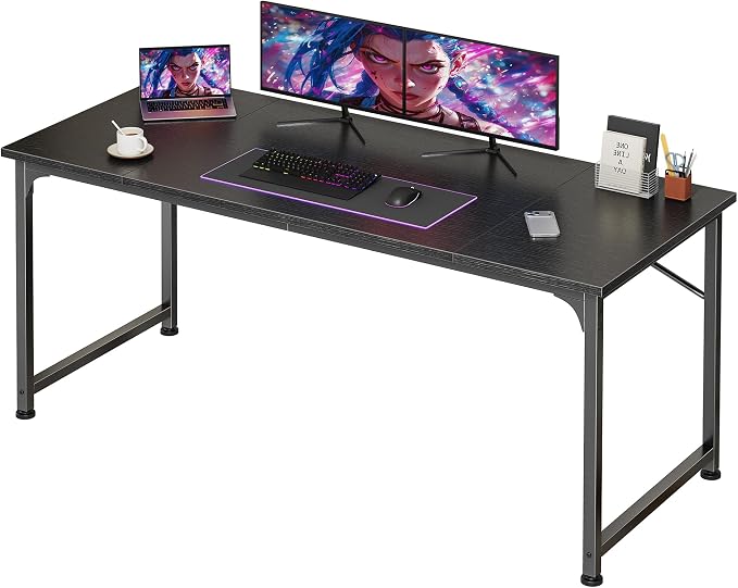 PRAISUN 55 Inch Computer Desk, Home Office Desk with Spacious Desktop, Black