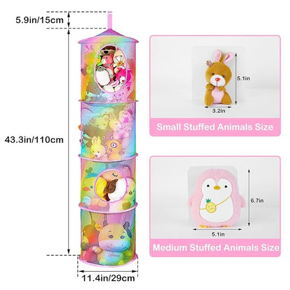 Basumee Stuffed Animals Net or Hammock 2 Pcs Stuffed Animals Storage Toy Net Hammock for Plushies Storage Organizer Mesh Kids Girls Room Decor, Rainbow, 4 Tiers