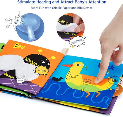 beiens Soft Baby Books - High Contrast Black & White Touch & Feel Crinkle Cloth Books for Infants & Toddlers, Early Educational Stimulation Toys, Baby Girl & Boy Gift, Animal