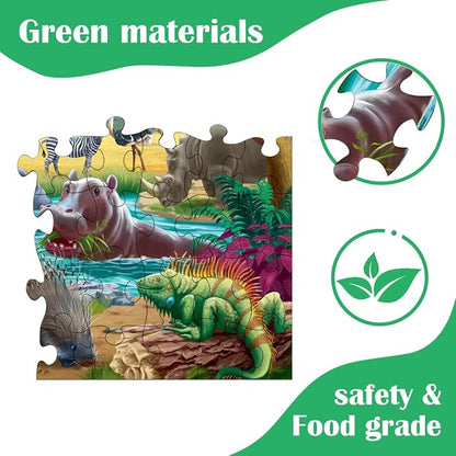 RANSUNN Puzzles for Kids Ages 4-6 - Farm & Wild Animal,2 Packs 60 Piece Puzzle for Kids Ages 3-5 6-8,Toddler Children Learning Educational Jigsaw Puzzles Toys for Boys and Girls.