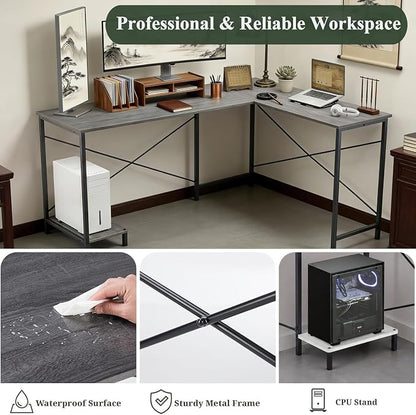 L Shaped Desk, 50 Inch Reversible Computer Desk Corner Gaming Table with CPU Stand, Sturdy Metal Frame PC Workstation for Home Office | Storage Bag, Grey Corner Gaming Desk, Sturdy Metal Frame, PC Workstation for Home Office