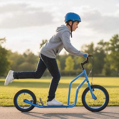 Costzon Big Wheels Kick Scooter for Kids 8+, Youth Scooter with Foldable & Height Adjustable Handlebar, Inflatable Shock Absorption Wheels, Dual Brakes for Teens, Adults, Max Load 220 LBS