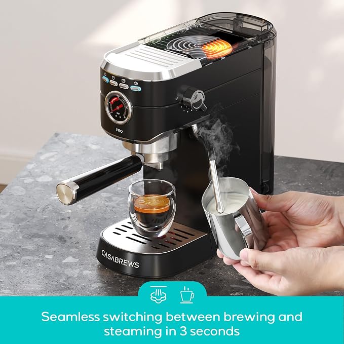 CASABREWS 5418 PRO Espresso Machine, Coffee Maker with Fast Heating System | Brew Ready in 5 seconds, Brews 2+ milk drinks in a row, 20-Bar Pump, Built-in Pressure Gauge, Pro Steam Wand for Lattes