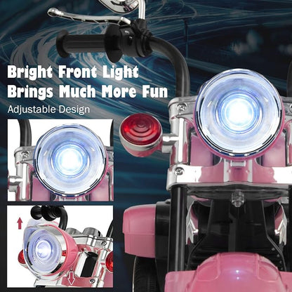 Costzon Kids Motorcycle, 6V Battery Powered Ride on Chopper Motorcycle w/Horn, Headlight, 3-Wheel Stable Ride on Toys, Electric Toddler Motorcycle for Kids, Gift for Boys Girls (Pink)
