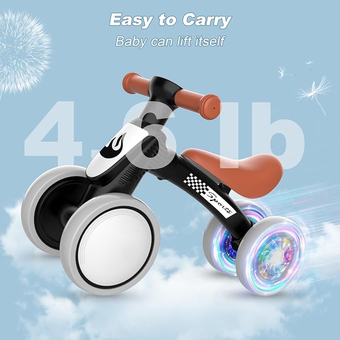 Colorful Lighting Baby Balance Bike Toys for 1 Year Old Boy Gifts, 10-36 Month Toddler Balance Bike, No Pedal 4 Silence Wheels & Soft Seat First Bike, One Year Old Boy Birthday Gift.