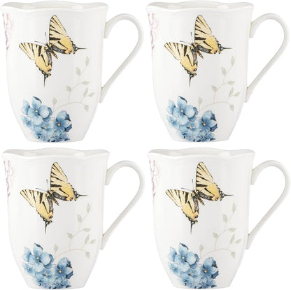 Lenox Butterfly Meadow Hydrangea 4-Piece Porcelain Mug Set, 4 Count (Pack of 1), Multi