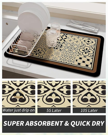 AMOAMI Coffee Mat Hide Stain Rubber Backed Absorbent Dish Drying Mat for Kitchen Counter - Fits Under Coffee Maker - KHAKI 16X24