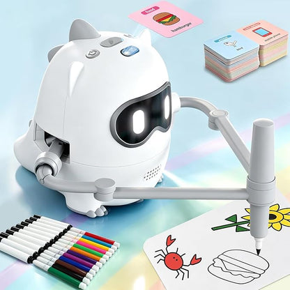 Joso Drawing Robot Toys for 3-8 Year Old Kids with 200 Cards & 22 Pens | Montessori Painting Learning Toys with Smart Card Scanning Recognition & Voice Interactive for Boys Girls Birthday Party