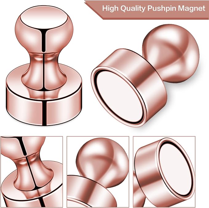 LOVIMAG Fridge Magnets 20Pcs for Refrigerator Whiteboard, Rose Gold | Small Strong Neodymium Metal Cute Push Pin for Classroom, Kitchen, Accessories Decorative, Office, Calendar