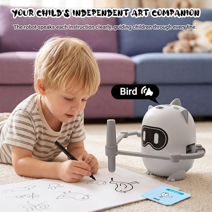 Joso Drawing Robot Toys for 3-8 Year Old Kids with 200 Cards & 22 Pens | Montessori Painting Learning Toys with Smart Card Scanning Recognition & Voice Interactive for Boys Girls Birthday Party