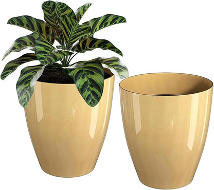 QCQHDU 10 inch Tall Planters for Indoor & Outdoor Plants, 2 Pack Sturdy Plant-Flower-Tree Pots for Front Porch Patio Deck Living Room Decor