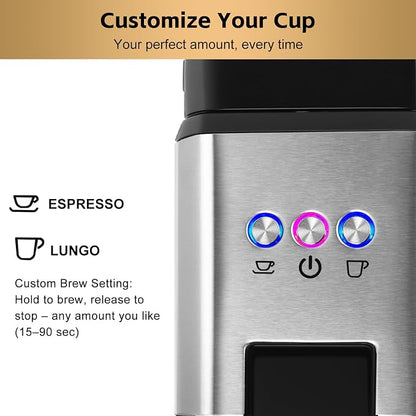 CUSIMAX Espresso Machine Compatible with Nespresso Original Pods | Single Serve Espresso Coffee Maker, Programmable Brew Size, 19Bar High Pressure, 20oz Removable Water Tank, Stainless Steel