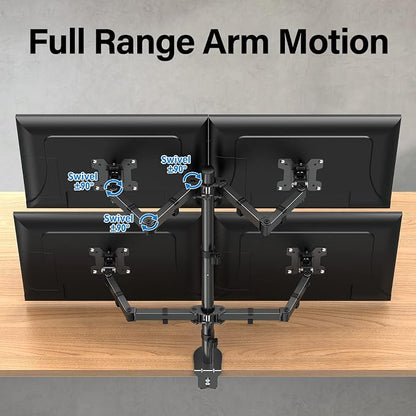 MOUNTUP Quad Monitor Stand, 4 Monitors Desk Mount for 17 to 32 inch Computer Screens, Fully Adjustable Stacked Mount with Tilt Swivel, 4 Heavy Duty Monitor Mount, Holds up to 17.6lbs per Arm