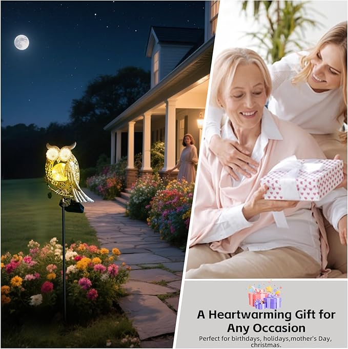 Solar Lights Outdoor Decor, Solar Owl Yard Decorations Outdoor, Garden Decorative, IP65 Waterproof, Gifts for Women Mom, for Yard Patio Lawn Pathway Landscape