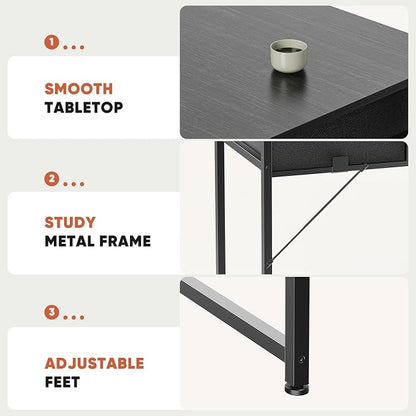 DUMOS 32" Home Office Computer Desk with Drawers, Small Gaming Writing Study Table with Storage Side Bag, Headphone Hook and Adjustable Feet for Bedroom Black | Home Office Desk for Bedroom, Gaming Writing Study Desk with Adjustable Feet